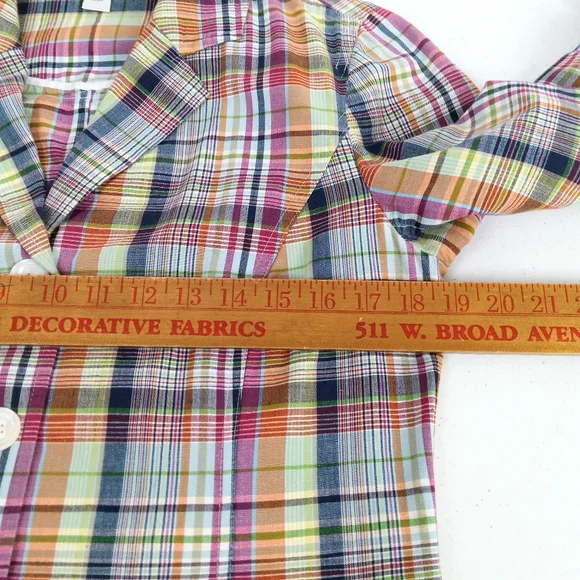 Talbots Blazer Size 10 Y2K Madras Plaid Button Up Pockets Cotton Flax Preppy - Picture 11 of 14